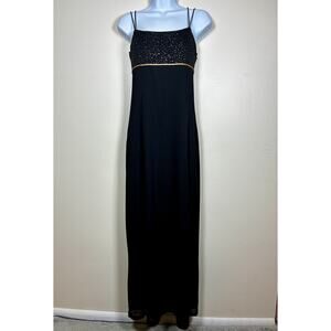 Vintage Babydoll Maxi Dress Medium Black Gold Prom HOCO Occasion Y2K 90s Strappy
